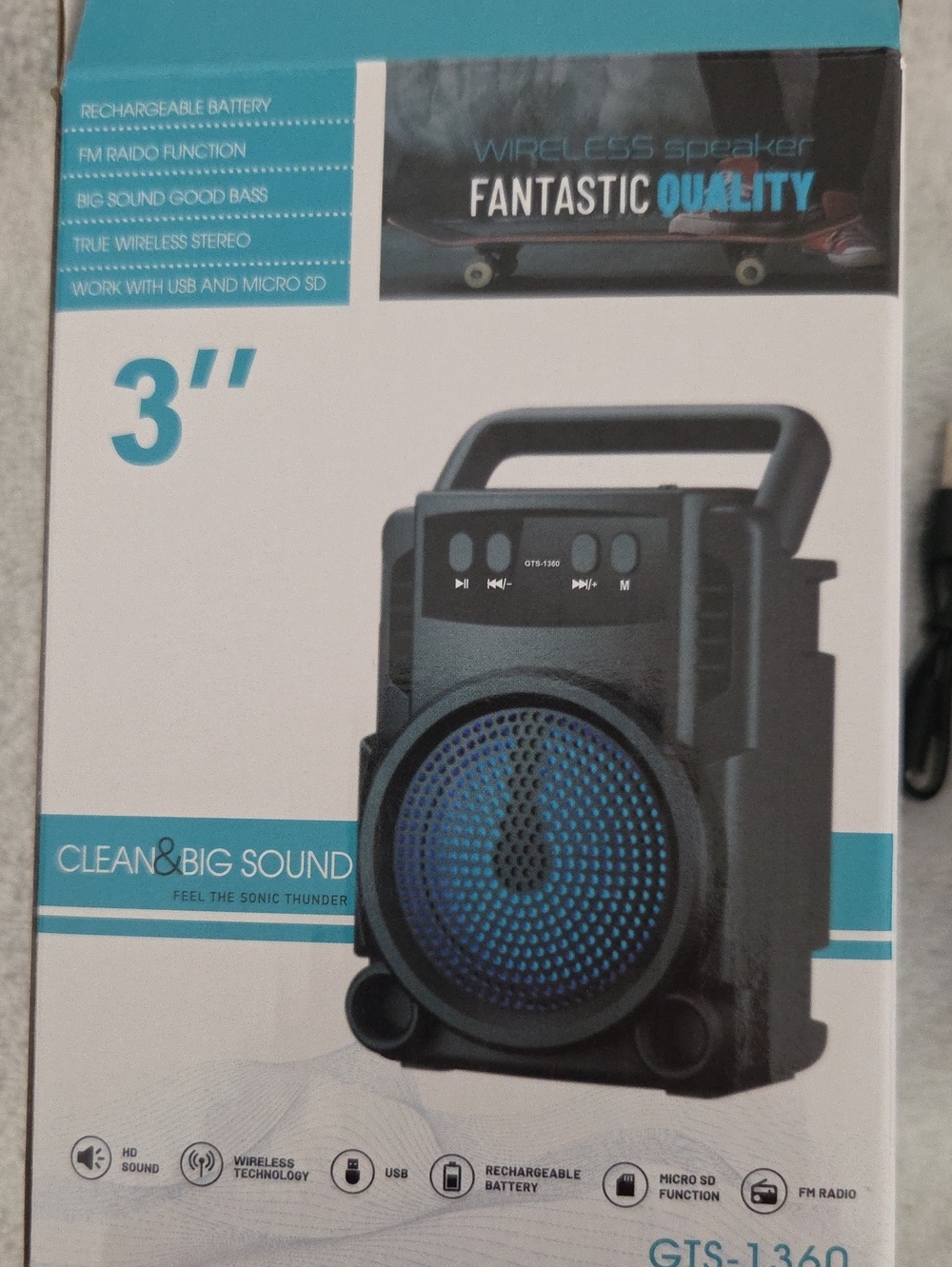 Portable Bluetooth Speaker with Blue Accent